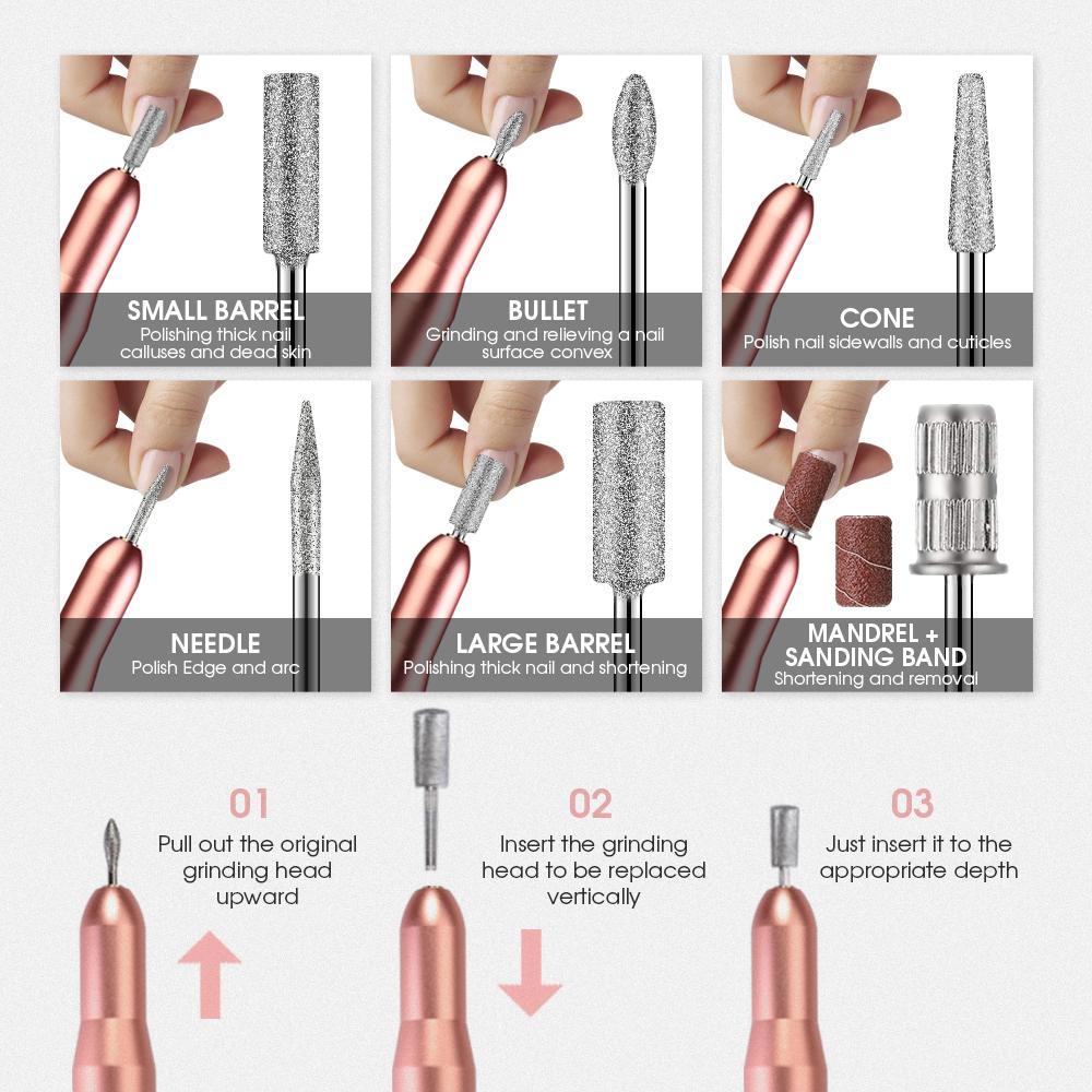 Nail Drill & 6pc Drill Bit Set